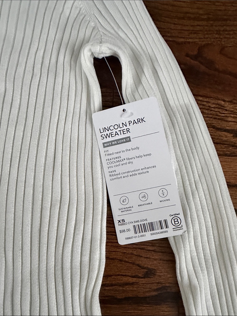 NWT Athleta Cream Ribbed Long Sleeve Crew Top - Picture 3 of 5